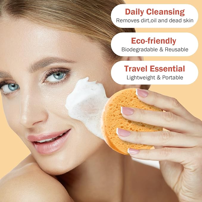 300 Count Compressed Facial Sponges Natural Face Sponges for Cleansing Disposable Facial Exfoliating Pads for Estheticians(Orange)