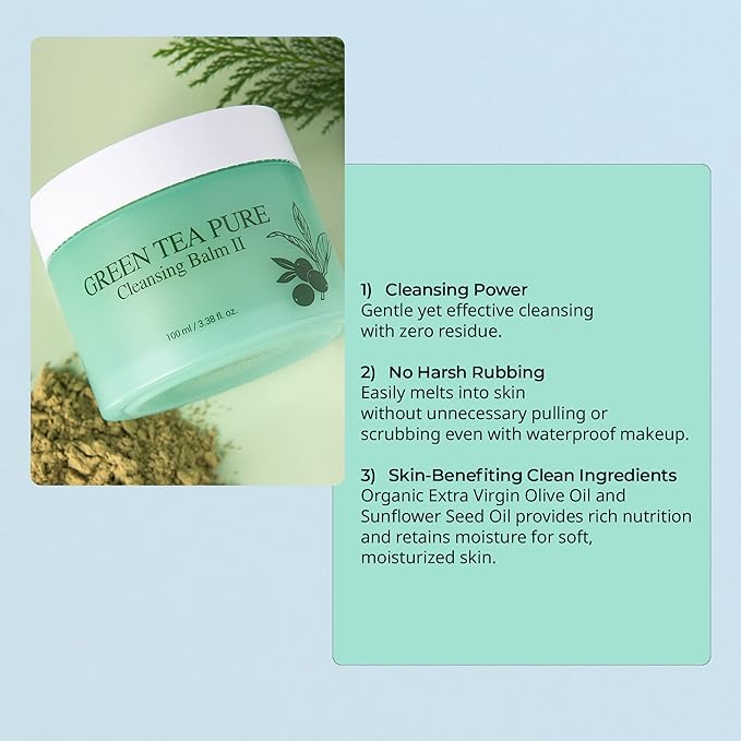 YADAH Green Tea Cleansing Balm II (3.38fl oz) - Makeup Remover, Moisturizing, Residue-Free. Korean Skin Care. Vegan, For Sensitive Skin