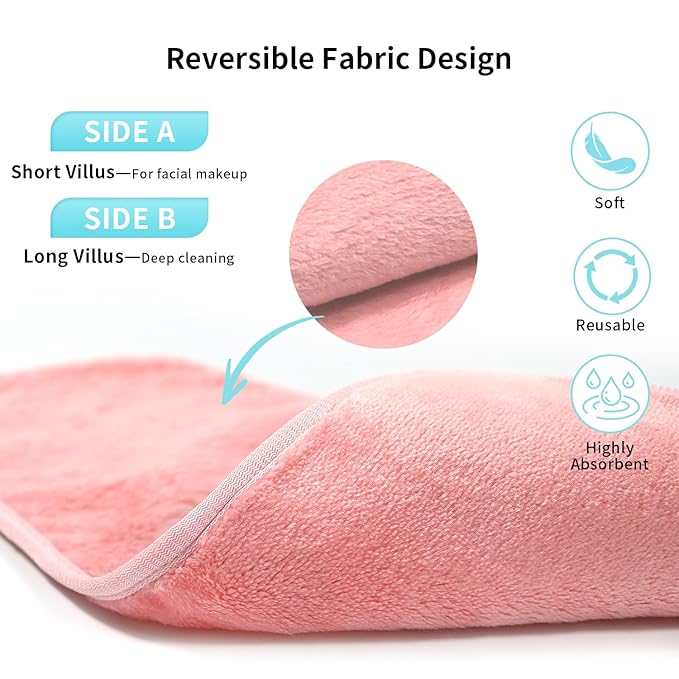 Makeup Remover Cloth 7-Day Set, 15"x6.5" Reusable Makeup Remover Towels, Makeup Washcloths, Skin Friendly Soft Washable Coral Fleece Microfiber Towel for Face, Eye, Lips Gift for Women