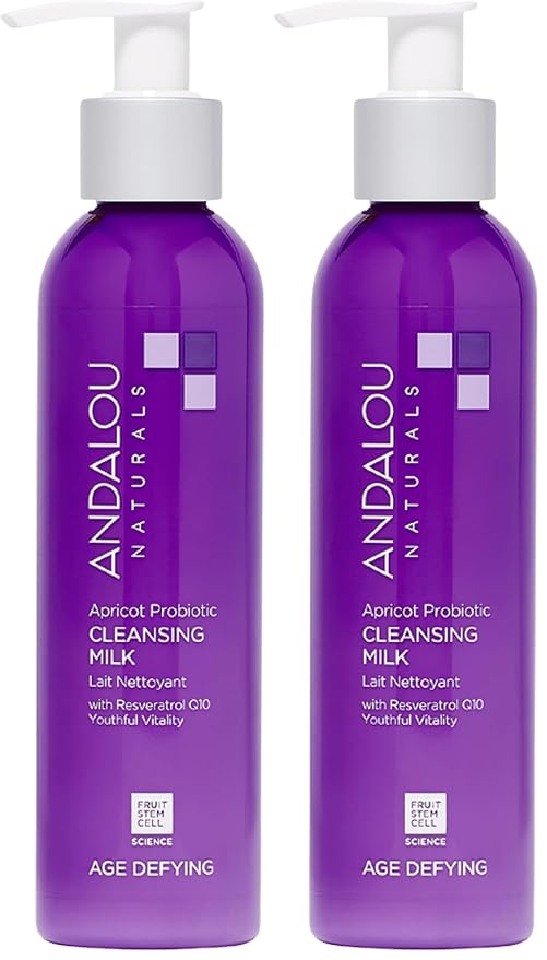 Andalou Naturals Age Defying Apricot Probiotic Cleansing Milk | Gentle Daily Hydrating Face Cleanser For Dry,Dehydrated Skin| With Fruit Stem Cell Complex | 6 fl oz,(Pack of 2)