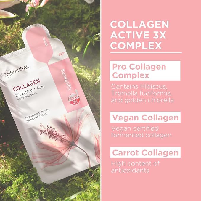 Mediheal Official Best Korean Sheet Mask - Collagen Teatree Essential Face Mask 20 Sheets Lifting Firming Calming Soothing For All Skin Types