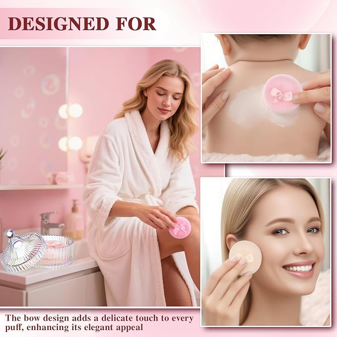 5 Pcs Extra Large Body Powder Puff and Container Set – 5.43" Oversize Crystal Powder Container | 3.54" Ultra-Soft Velour Puff, Washable & Reusable, Ideal for Face/Body Glitter & Wet/Dry Makeup