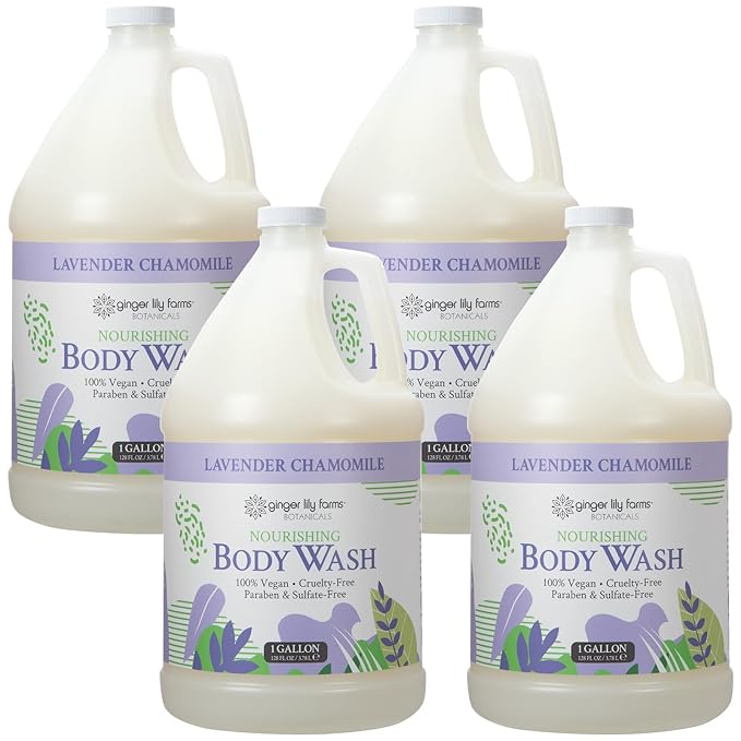 Ginger Lily Farms Botanicals Nourishing Body Wash, 100% Vegan & Cruelty-Free, Lavender Chamomile Scent, 1 Gallon (Pack of 4)