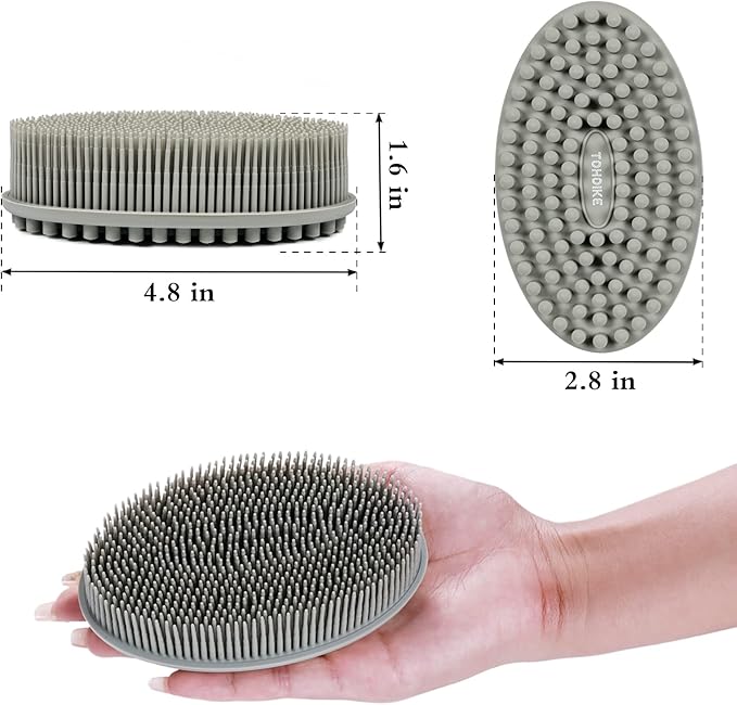 Silicone Body Scrubber Loofah - Set of 3 Soft Exfoliating Body Bath Shower Scrubber Loofah Brush for Sensitive Kids Women Men All Kinds of Skin(Black/Gray/Blue)