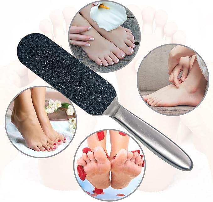 1 Pcs Professional Pedicure Foot File and Callus Remover for Hard Skin,Stainless Steel Foot Rasp File with 10 Free Refill Grits Replacement Pads with Two Sides Simple Bath Pedicure Salon Foot Scrubber