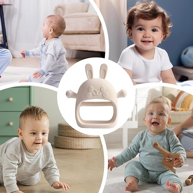 Children Teething Toy, Soft Flexible Texture, 12x12x4.5cm, Gum Massager, Care Accessories, Adorable Bunny Design, Ideal for 6-12 Months Boy Girl