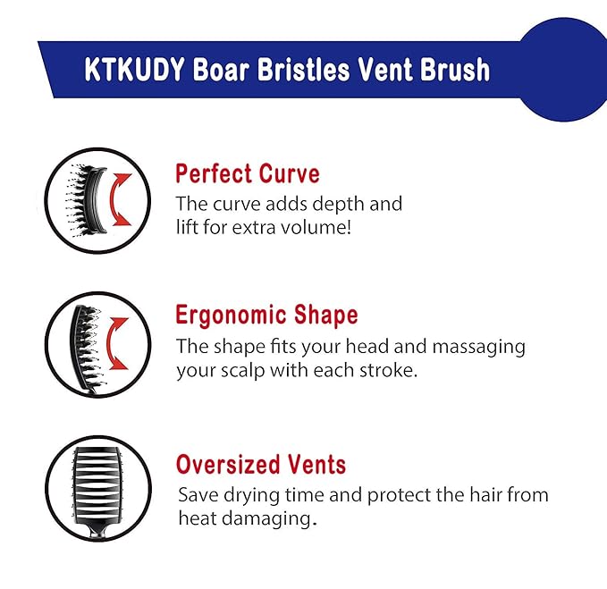 KTKUDY Detangling Hair Brush - Boar Bristle & Tangle-Free Design for Kids, Women, and Men - Perfect for Wet and Dry Hair - Smooth, Magical Pain-Free Styling (Black)