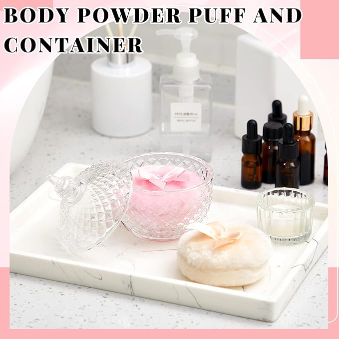 Tioncy 3 Pcs Large Body Powder Puff and Container Valentine's Day gift Powder Container with Puff Crystal Case Soft Washable Reusable Velour Face Body Glitter Wet Dry Makeup(Multi-faceted Cut,Clear)