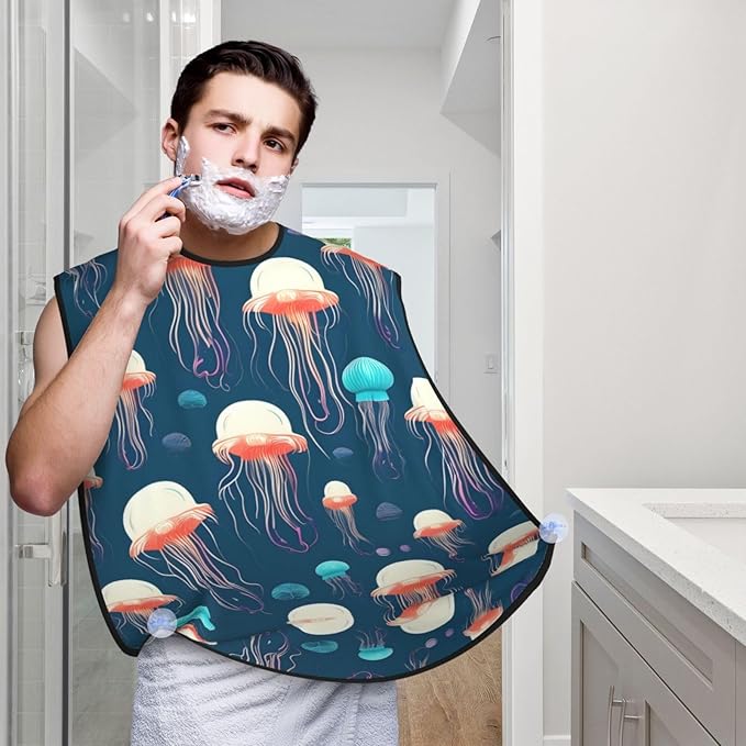 Jellyfish Pattern Print Beard Bib Shaving Apron, Beard Hair Trimming Cape Gift For Dad