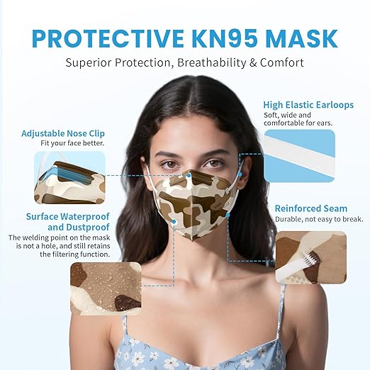 akgk KN95 Face Mask 50 PCS, Breathable Protection Masks, 5-Ply KN95 Camo Masks, Cup Dust Safety Masks