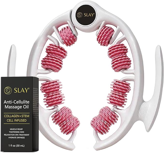 SLAY' Anti Cellulite Massage Roller & Body Oil Bundle, Lymphatic Drainage Roller, Cellulite Remover for Legs and Arms, Deep Tissue Massage Relief, Self Care Gifts, Womans Gifts
