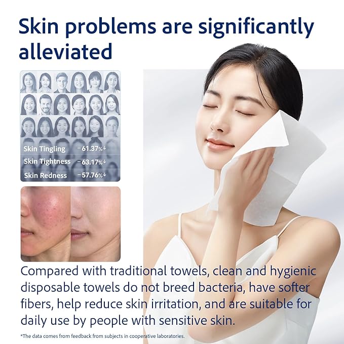 Disposable Face Towels, Disposable Face Towelette, Dry Wipes, Extra Large Size, 100% Natural Fibers, Super-Soft, Extra Absorbent, Makeup Remover, 100% Biodegradable, 50 PCS