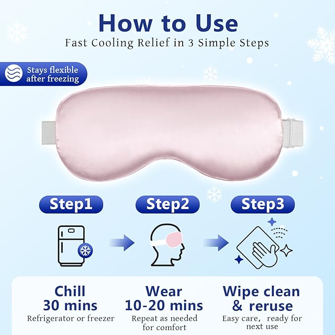 Cooling Eye Mask for Sleeping Migraine Headache Relief Mask Gel Cold Compress Eye Face Ice Pack for Eyestrain Dark Circles and Puffiness Relaxation Gifts for Women Men Silk Reusable-2 Pack
