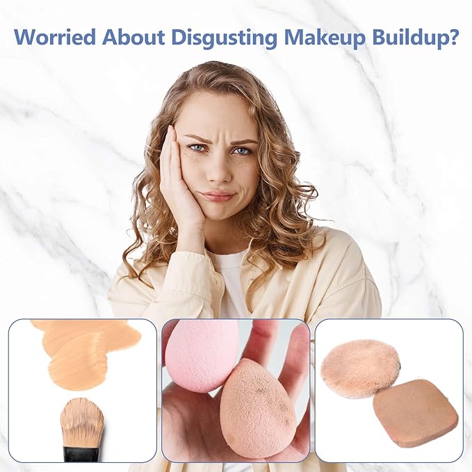 Alyfini Makeup Brush Cleaner Machine + Cleanser Solution Combo, Powerful for Tough Residue on Make Up Brushes/Sponges/Puffs