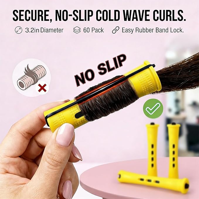 60 Pcs Perm Rods for Long Hair, Cold Wave Perm Rods Set for Women's Long & Short Plastic Curling Rollers for Hair Curling and DIY Hairdressing Styling Tool（0.28 x 3.22 inches）