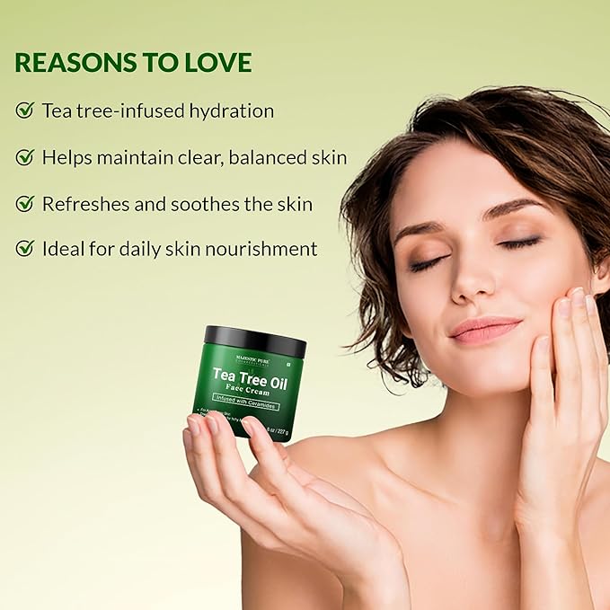 Majestic Pure Tea Tree Oil Face Cream | Cream for Dry & Itchy Skin, Acne, Scar, Day & Night Moisturizer Face Cream for Women & Men | 8 Oz
