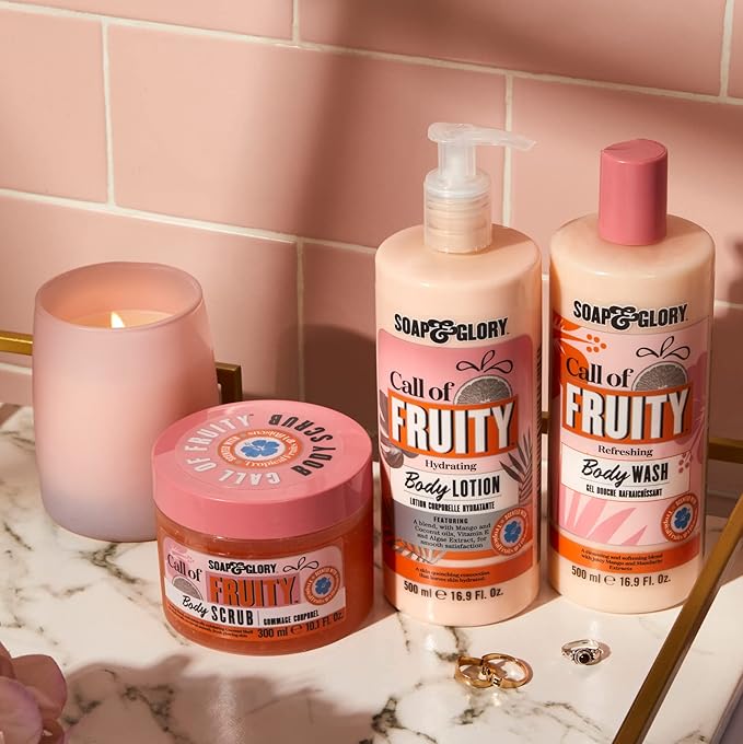 Soap & Glory Call Of Fruity Exfoliating Body Scrub - Tropical Fruit Scented Body Polish with Coconut Shell Powder (300ml)
