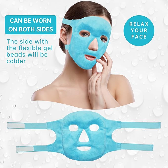 Cold Face Eye Mask Ice Pack Reduce Facial Puff, Dark Circles, Gel Hot Heat Cold Compress Pack, Face SPA Gift for Woman Sleeping, Pressure, Headaches, Skin Care, Post Laser Cosmetic Care[Blue]