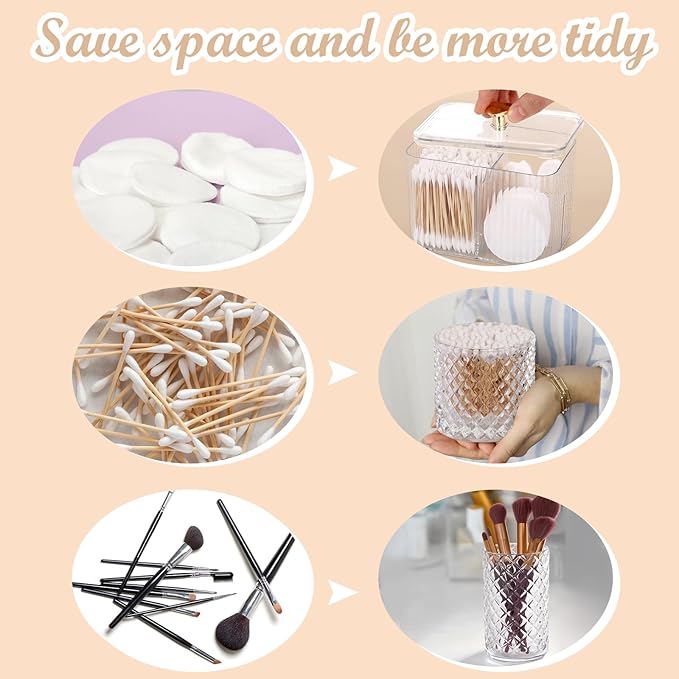 3 Pcs Qtip Holder Dispenser Bathroom Set Cotton Ball Holder Cotton Swabs/ball Storage Box 3 Grids Partition Cosmetics Storage Dispenser for Vanity Tray Candy Container Jar For Home (White)