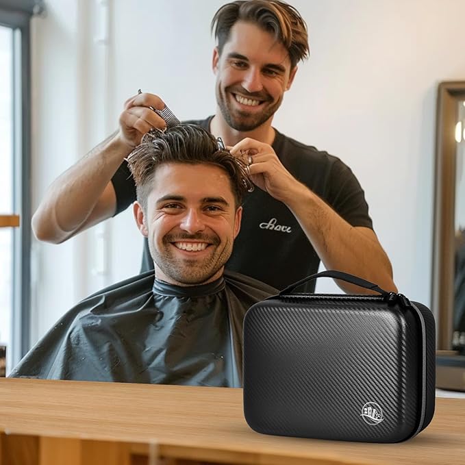 Boobowl Barber Accessories Bag for Clippers and Supplies, Mens Hair Trimmers Box, Portable Storage Organizer for Hair Cutting, Guard Grooming Kit and Barbers Supplies (Bag Only) (Black+Silver Zipper)