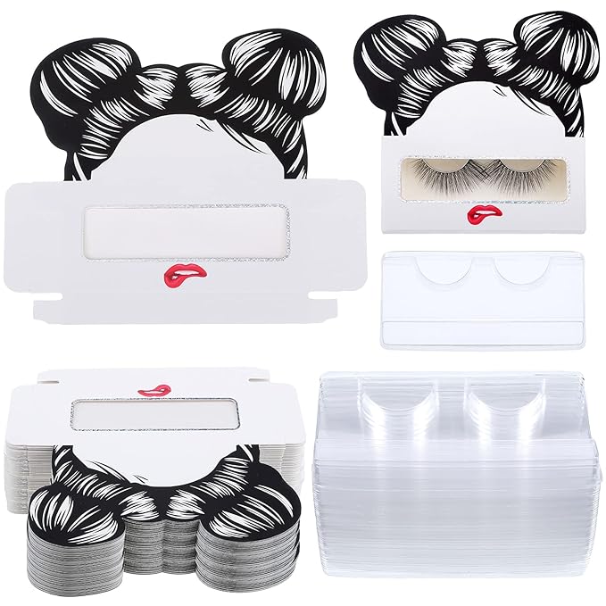 Maitys 24 Pieces Eyelash Boxes Eyelash Cases Empty Lash Packaging Bulk Eyelash Storage Box False Eyelash Case Holder with Plastic Eyelash Trays Fits 25mm for False Eyelashes Women