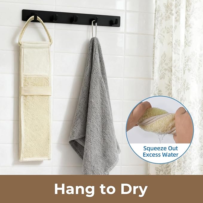 Natural Loofah Back Scrubber, Double-Sided Exfoliating Body Scrubber with Handy Strap for Deep Cleaning, Durable Bath Shower Luffa Sponges for Men and Women (Beige)