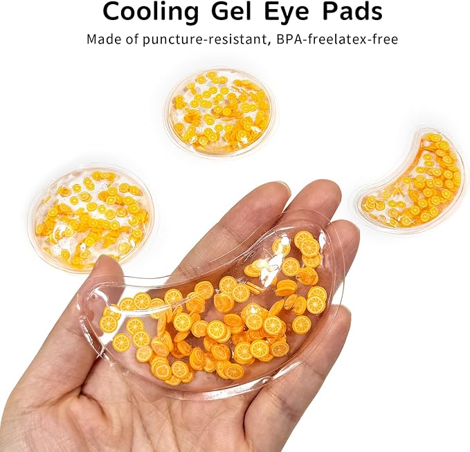 4PCS Gel Eye Ice Pack Set, Cold & Hot Compress, Reusable Cooling Gel Pads for Strain Relief, Relaxation, SPA and Sleep (4 Oranges-2)
