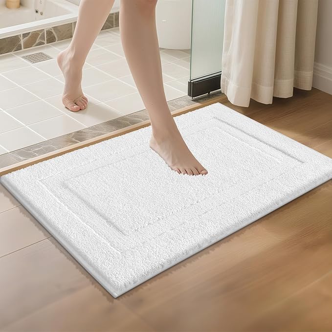 SHACOS White Bathroom Rugs Sets 3 Piece, 20"x32" + 20"x47" Non Slip Bath Mat and 20"x24" Toilet Rugs U Shaped Washable, Soft Fluffy Water Absorbent Bathroom Floor Mat