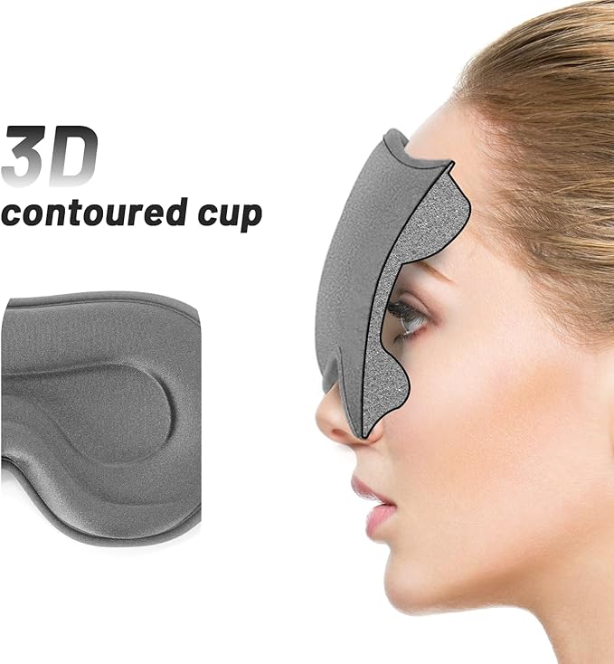 Sleep Eye Mask for Men Women, Lash Extensions 3D Sleeping Mask, Travel Blackout Night Blindfold Eye Shade Cover with Adjustable Strap (Grey-3D)