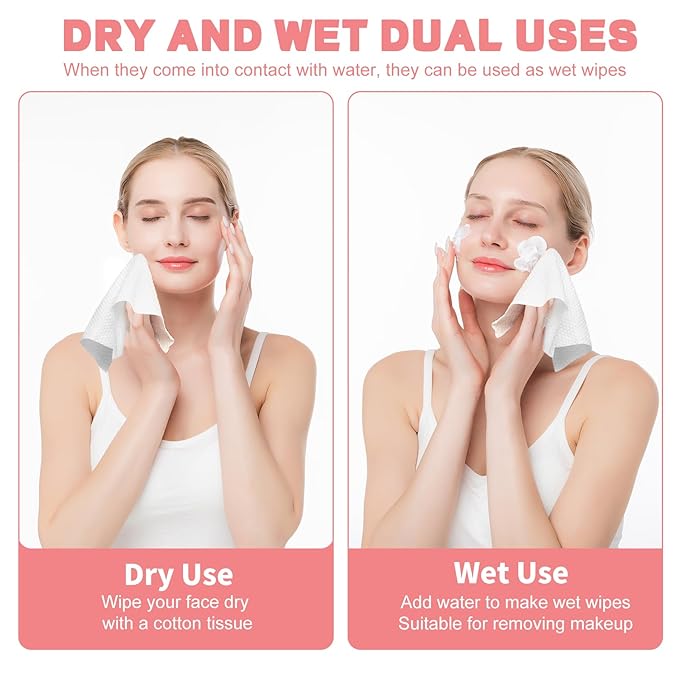 100 Count Disposable Face Towel, Ultra Soft & Thick Washcloths, Biodegradable Facial Towels for Sensitive Skin, Makeup Remover Dry Wipes, Lint-Free Towelettes for Cleansing (4 Pack)