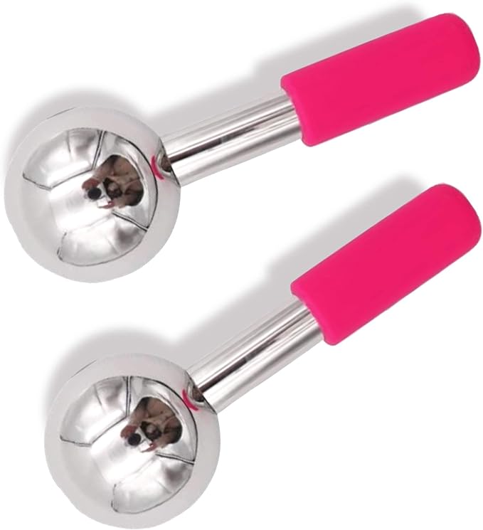 ICE Globes for FACIALS by FABELEGANTE' | Unbreakable Stainless Steel Magic Cooling Beauty Facial Ice Globes for face, Neck & Body | Cryo Sticks & Cold Roller for face Puffiness Set of 2 (Pink)