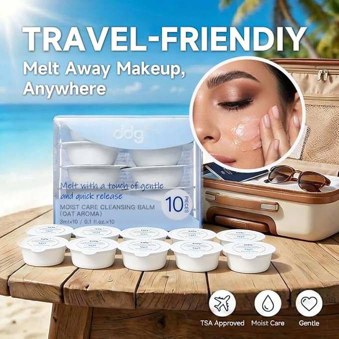 ddg Travel Size Cleansing Balm Makeup Remover for Sensitive Skin,Waterproof Makeup Removal,Travel-Friendly Facial Cleanser,Vegan Hydrating Formula,Individually Wrapped,10 Packs