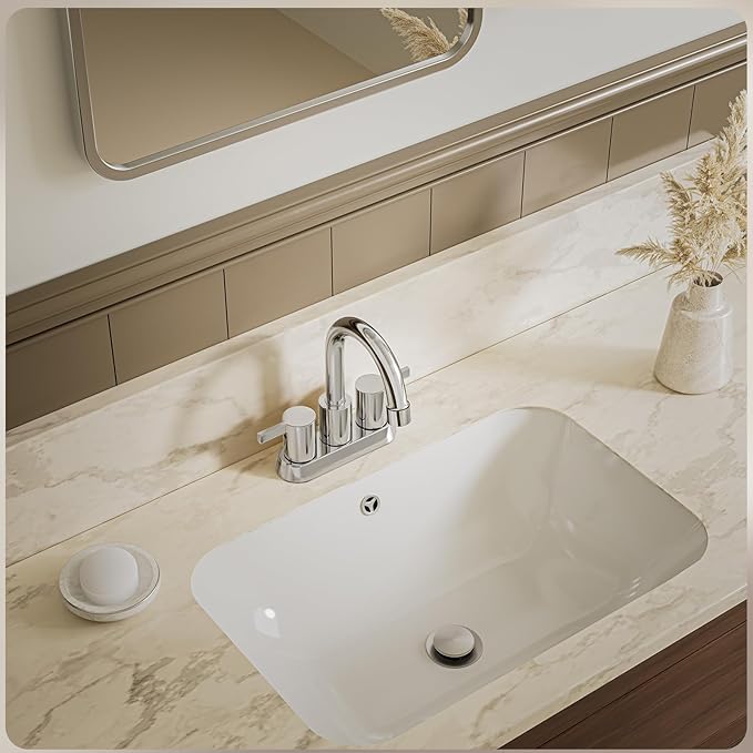 Phiestina Brushed Nickel 4 Inch 2 Handle Centerset Lead-Free Bathroom Sink Faucet, with Copper Pop Up Drain and Water Supply Lines,BF015-1-BN