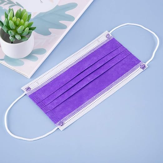 Borje Purple Disposable Face Mask 100 Pcs Purple Face Masks 3 Ply Protection Masks
