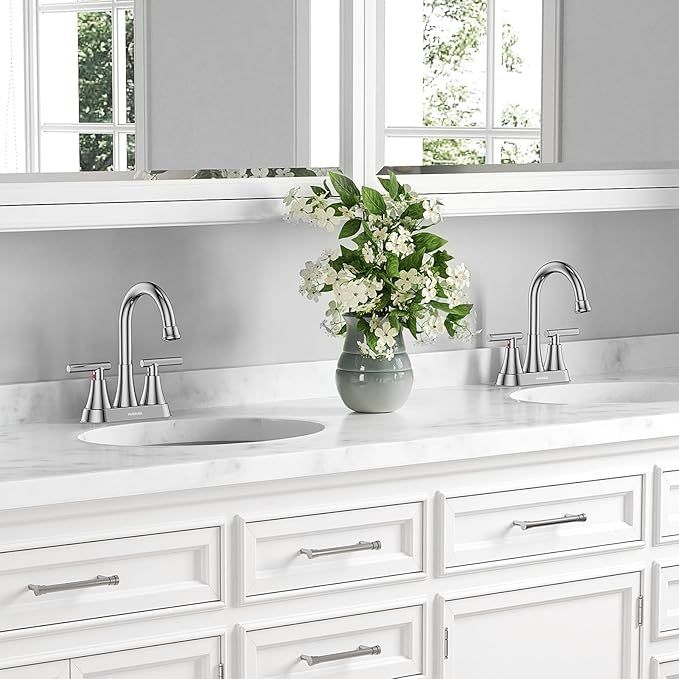 Bathroom Faucets for Sink 3 Hole, Hurran 4 inch Chrome Bathroom Sink Faucet with Pop-up Drain and Supply Hoses, Stainless Steel Lead-Free 2-Handle Centerset Utility Faucet for Sink Vanity RV