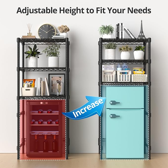 3-Tier Mini Fridge Stand, Adjustable Heavy Duty Storage Shelves, Maximizes Vertical Space for Dorm, Apartment, Kitchen and Office, Organizer Rack for Microwave, Snacks and Appliances, Black