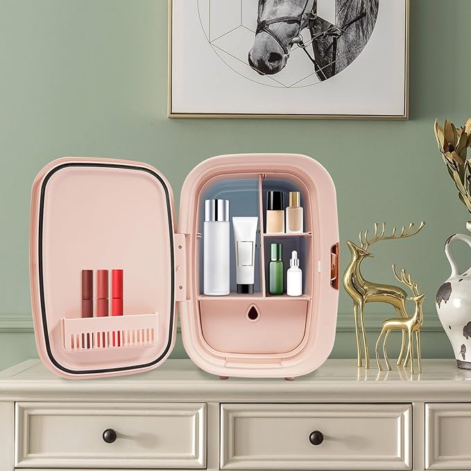 Skincare Fridge,12L Portable Beauty Fridge,Mini Skincare Fridge Cooler & Warmer Cosmetics Refrigerator for Makeup SkinCare, Food and Drinks (Pink)