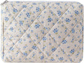 uekeboag Quilted Cotton Makeup Bag,Coquette Quilted Toiletry Bag for Women and Girls,Floral Coquette Pouch,Cute Kawaii Travel Cosmetic Bags(Demin Blue)