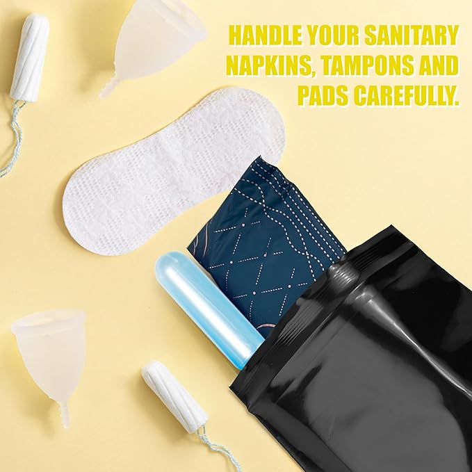 Sanitary Napkin Disposal Bags, Women Tampon Disposal Bags for Feminine Hygiene, Self-sealing, Black, 200 pc (4 x 6 inches)