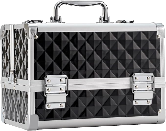 Leeora&Leekoo Makeup Train Case Cosmetic Box Portable Makeup Case Organizer 2 Trays Makeup Storage with Mirror for Cosmetologist Aesthetic Supplies Nail Tech Traveling Makeup Box (Watercube)