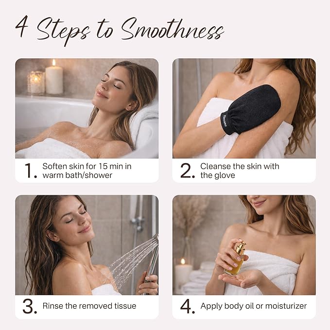 Exfoliating Gloves 2 Pcs, Korean Exfoliating Mitts, Body Scrub for Dead Skin Remover, Exfoliating Body Scrubber for Bath Shower, Body Exfoliator Scrubber, Moroccan Exfoliate Glove, Women Men (Black)