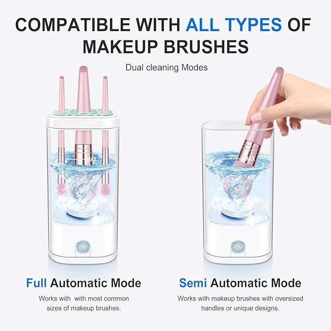 Electric Makeup Brush Cleaner Machine With Makeup Brush Holder Portable, Automatic Cleaner for Makeup Brushes and Sponges (Transparent)