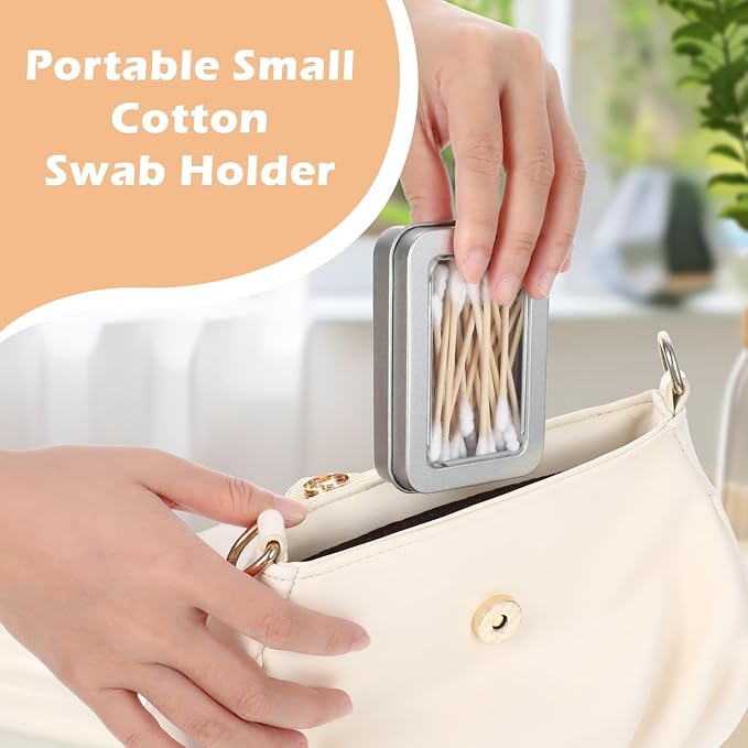 4Pcs Travel Cotton Swab Holder, Portable Floss Pick Holder, Metal Cotton Ball Holders for Dental Floss, Clear Dustproof Travel Qtips Case with Lid, Hair Ties Small Items