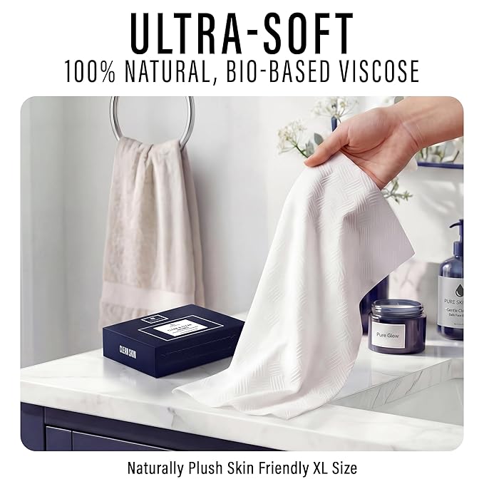 Clean & Clear Face Towels, Disposable Luxury Facial Towels, 100% Viscose Lint-Free Ultra Soft Dry Wipes for All Skin Types, Facial Drying & Gentle Makeup Removal, XL 10×12 Size, 10 Count
