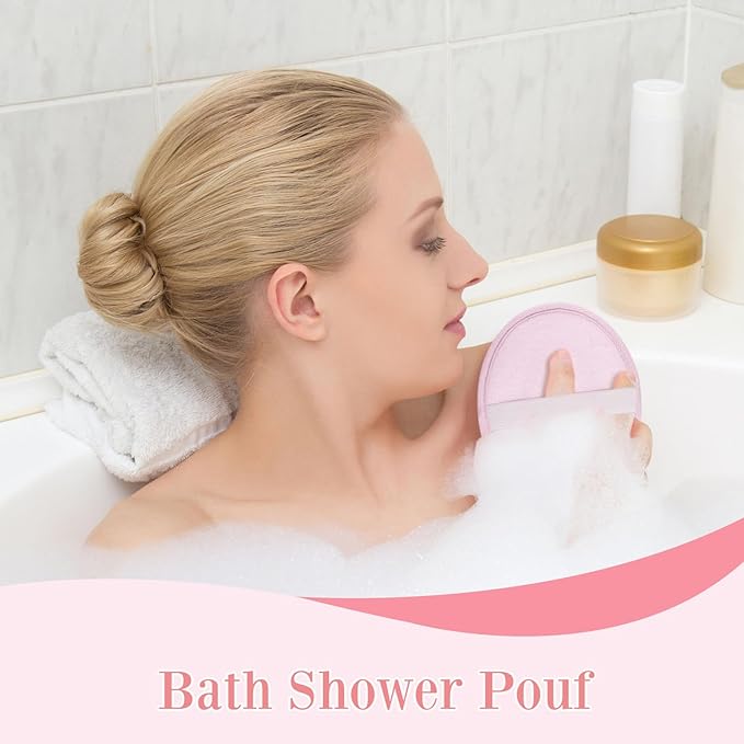 Boao 6 Pcs Bath Shower Pouf Sponge Mesh Pouf Shower Ball Exfoliating Body Sponge Pad Scrubber Glove with Flower Bath Ball (Green,Light Pink)
