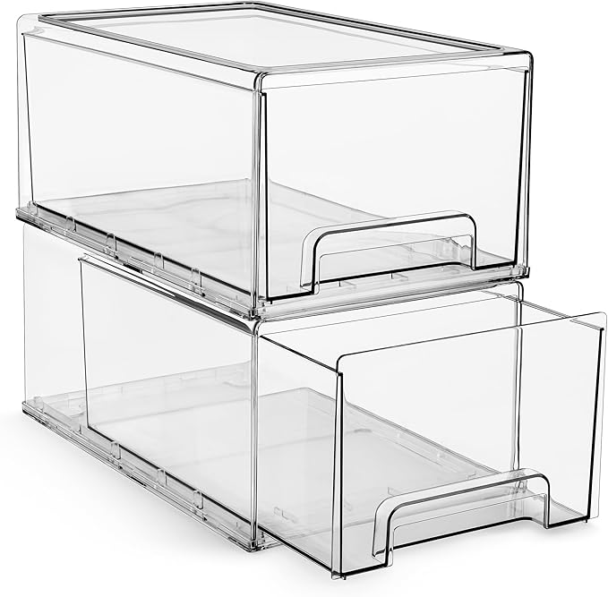 Sorbus Large Clear Storage Drawers (2 Pack) – Stackable Pull-Out Storage Bins with Handles, Slide Out Organizer Drawers for Pantry, Fridge, Kitchen – Stackable Acrylic Storage Bins