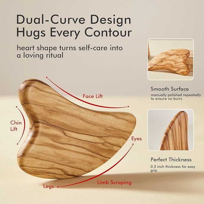 CHOSIN Gua Sha Tool for Face & Body: Face Massager Tool for Lymphatic Drainage - Jaw Lifting & Anti-Aging, Relieve Pain for Women Men Self Care Gift (Olive Wood)