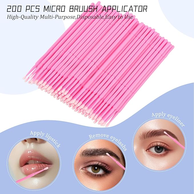 300 PCS Eyelash Extension Supplies Kit, Disposable Micro Swab Brush, Eyebrow Spoolie, Lip Brush, Mascara Wand Applicator (Light pink)