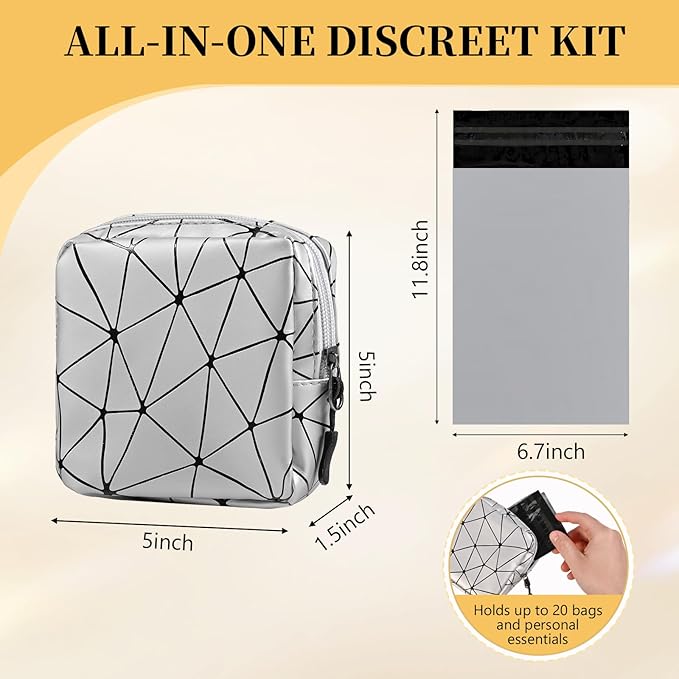 Sanitary Napkin Disposal Bags with Portable Storage Pouch Set, 100Pcs Silver Thick Leak-Proof, Odor-Lock Feminine Hygiene Disposal Bags for Pads Tampons, Perfect for On-the-Go Essentials