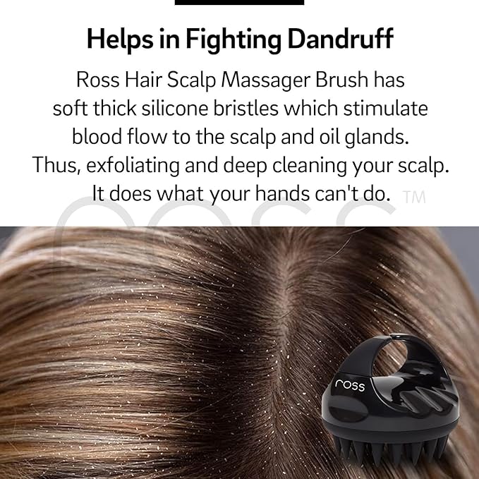 Ross Hair Scalp Massager Shampoo Brush with Soft Silicone Bristles for Anti Dandruff, Exfoliating with Scalp Care Manual Head Massager, 1 Count (Pack of 1) (Style 1, Black)